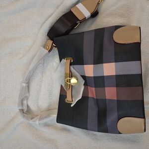 Plaid Shoulder Bag with Gold Accents